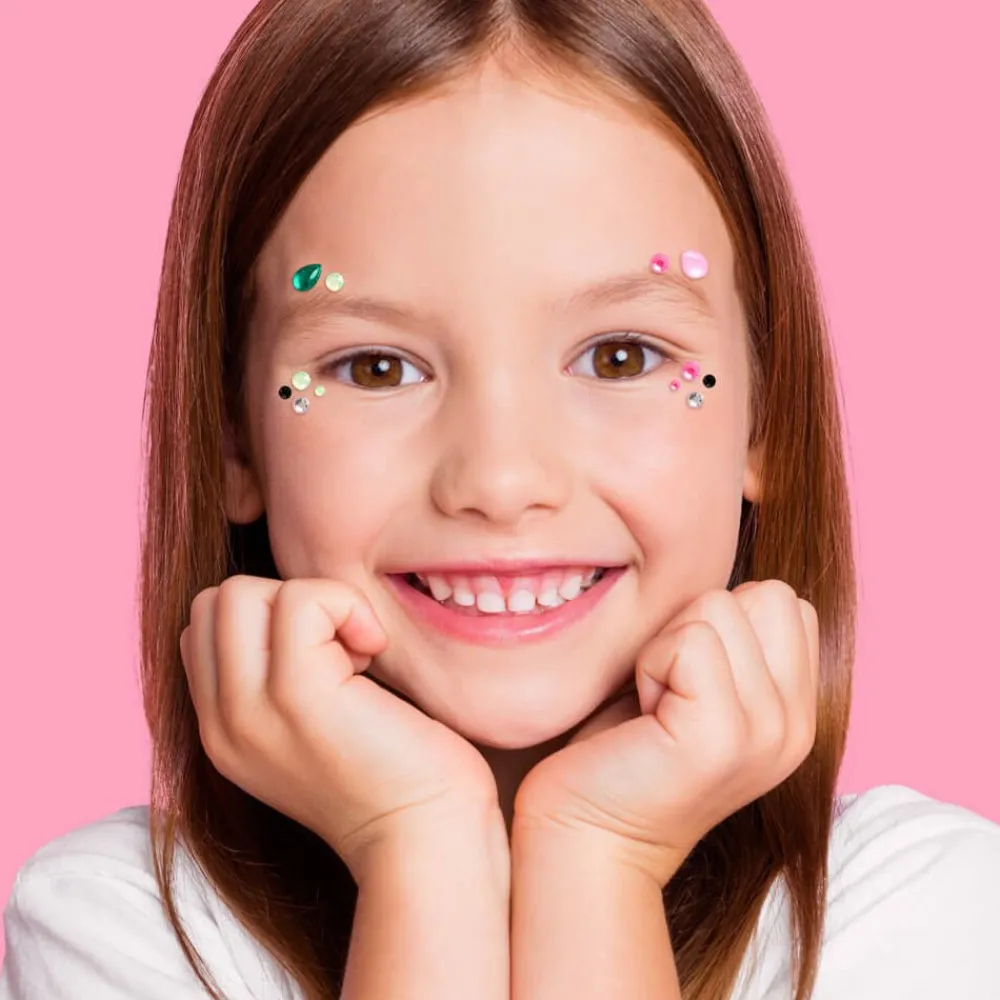 xo, Fetti Pink & Green Face Gems - Emerald & Rose Set