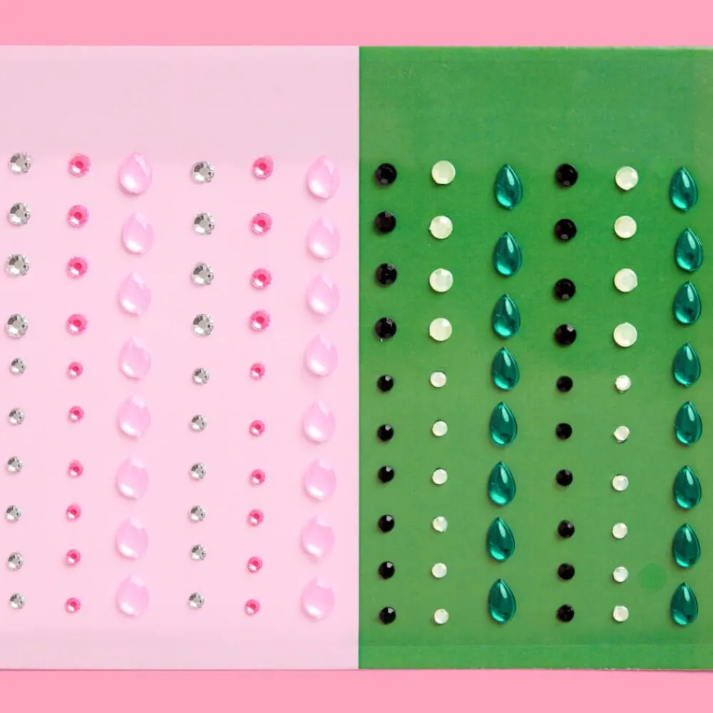 xo, Fetti Pink & Green Face Gems - Emerald & Rose Set