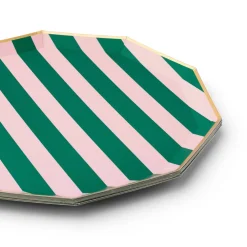 Outlet Bonjour Fete Pink & Green Signature Cabana Stripe Large Plates
