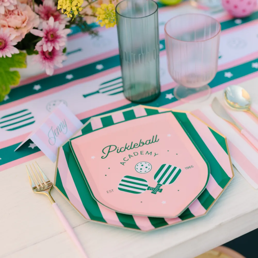 Outlet Bonjour Fete Pink & Green Signature Cabana Stripe Large Plates