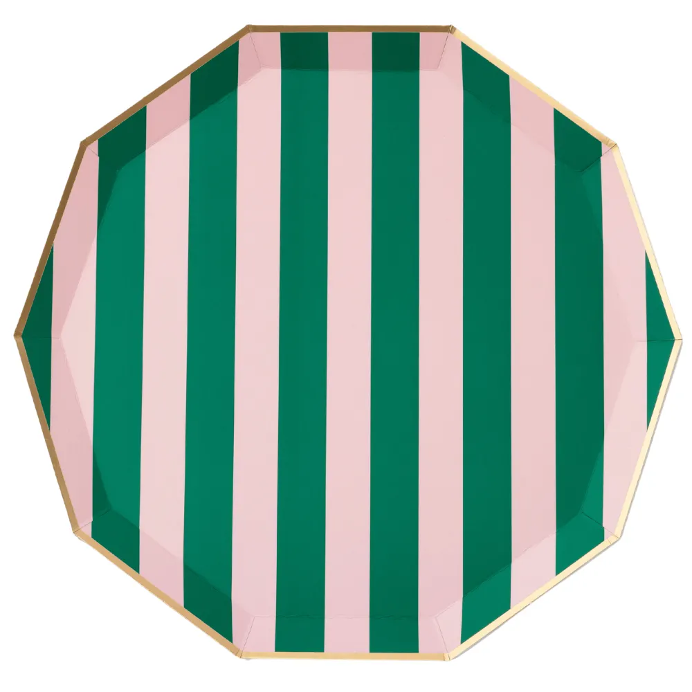 Outlet Bonjour Fete Pink & Green Signature Cabana Stripe Large Plates