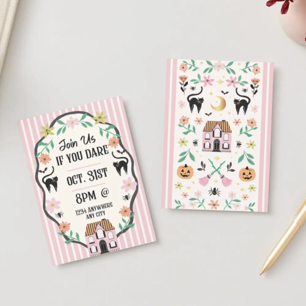 Sale Bonjour Fete Pink Haunted House Cottagecore Digital Party Invitation