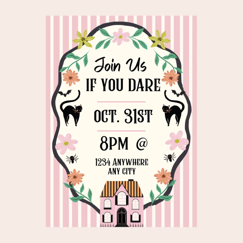 Sale Bonjour Fete Pink Haunted House Cottagecore Digital Party Invitation