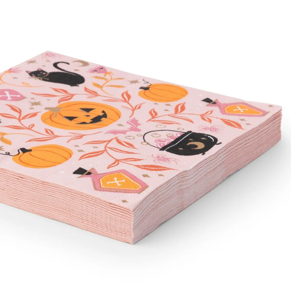 Sale Bonjour Fete Pink Jack-O-Lantern Large Napkins