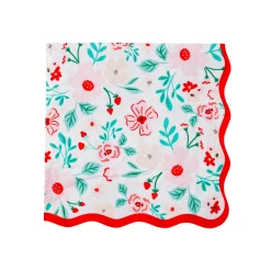 New Bonjour Fete Pink & Red Floral Dinner Napkins