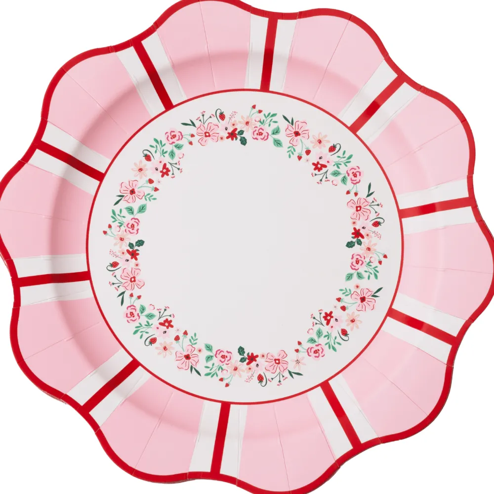 Best Bonjour Fete Pink & Red Floral Dinner Plates