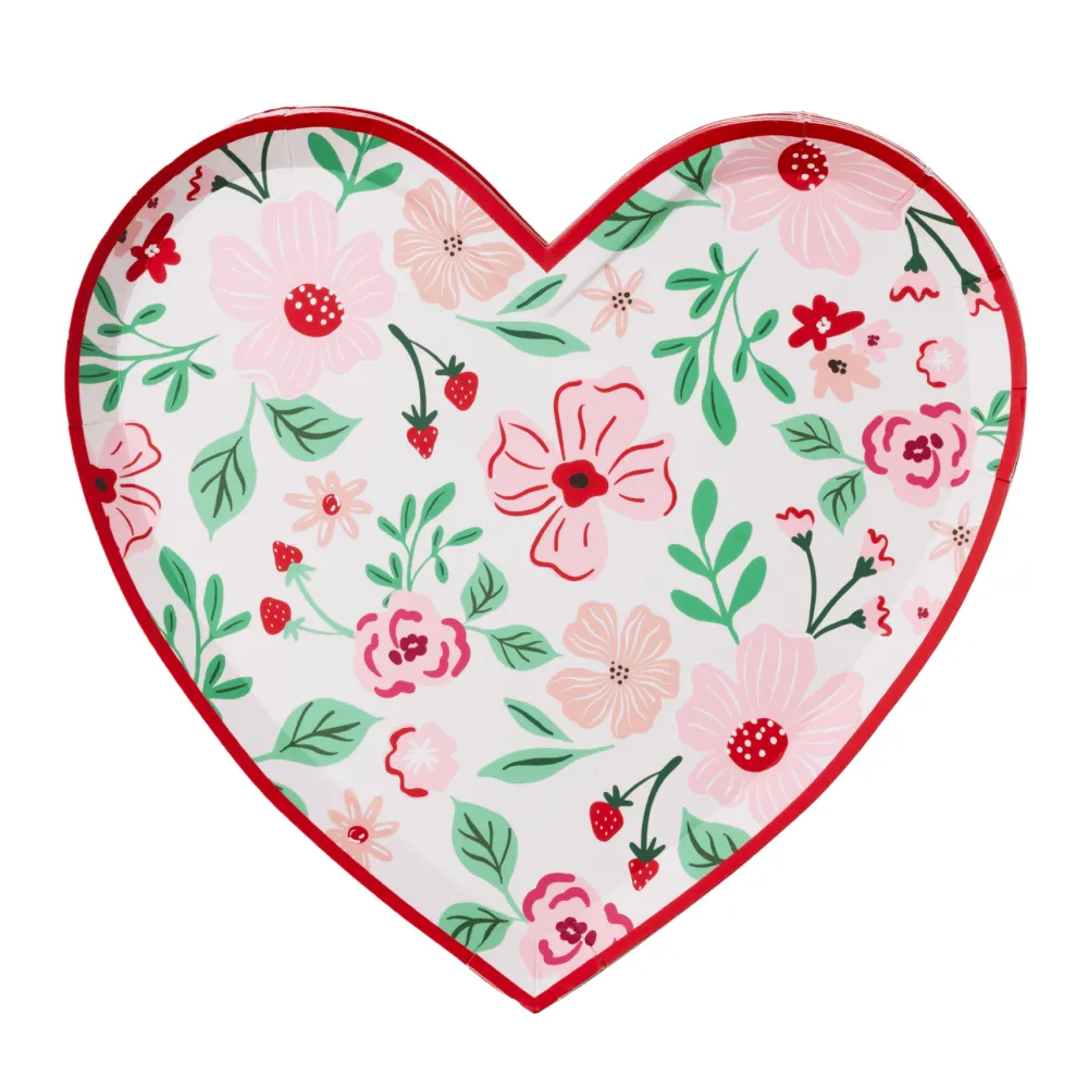 Clearance Bonjour Fete Pink & Red Floral Heart Plates