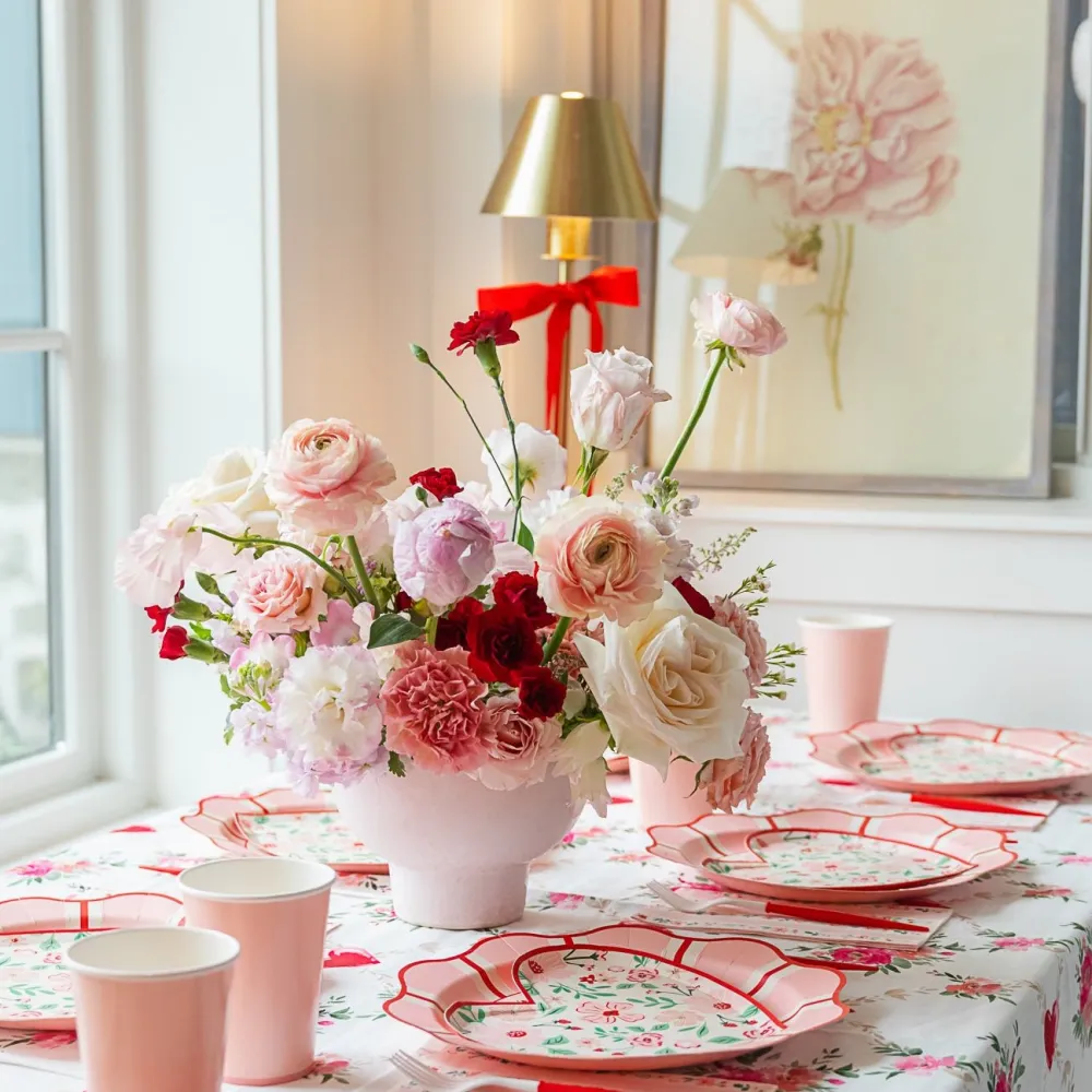Clearance Bonjour Fete Pink & Red Floral Heart Plates