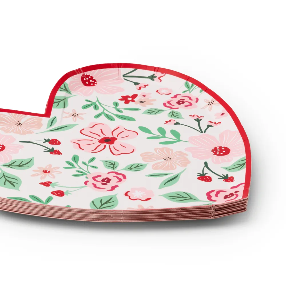 Clearance Bonjour Fete Pink & Red Floral Heart Plates
