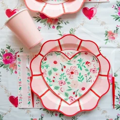 Clearance Bonjour Fete Pink & Red Floral Heart Plates