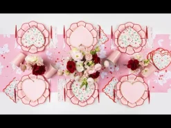 Clearance Bonjour Fete Pink & Red Floral Heart Plates