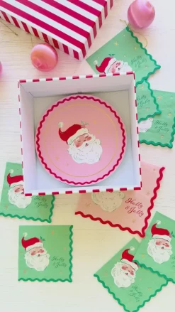 Online Bonjour Fete Pink & Red Jolly Santa Small Plates