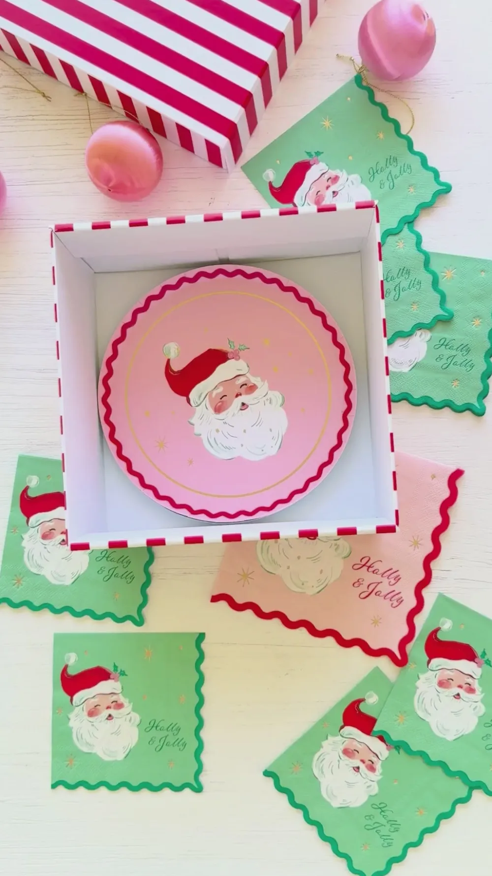 Hot Bonjour Fete Pink & Red Santa Large Napkins