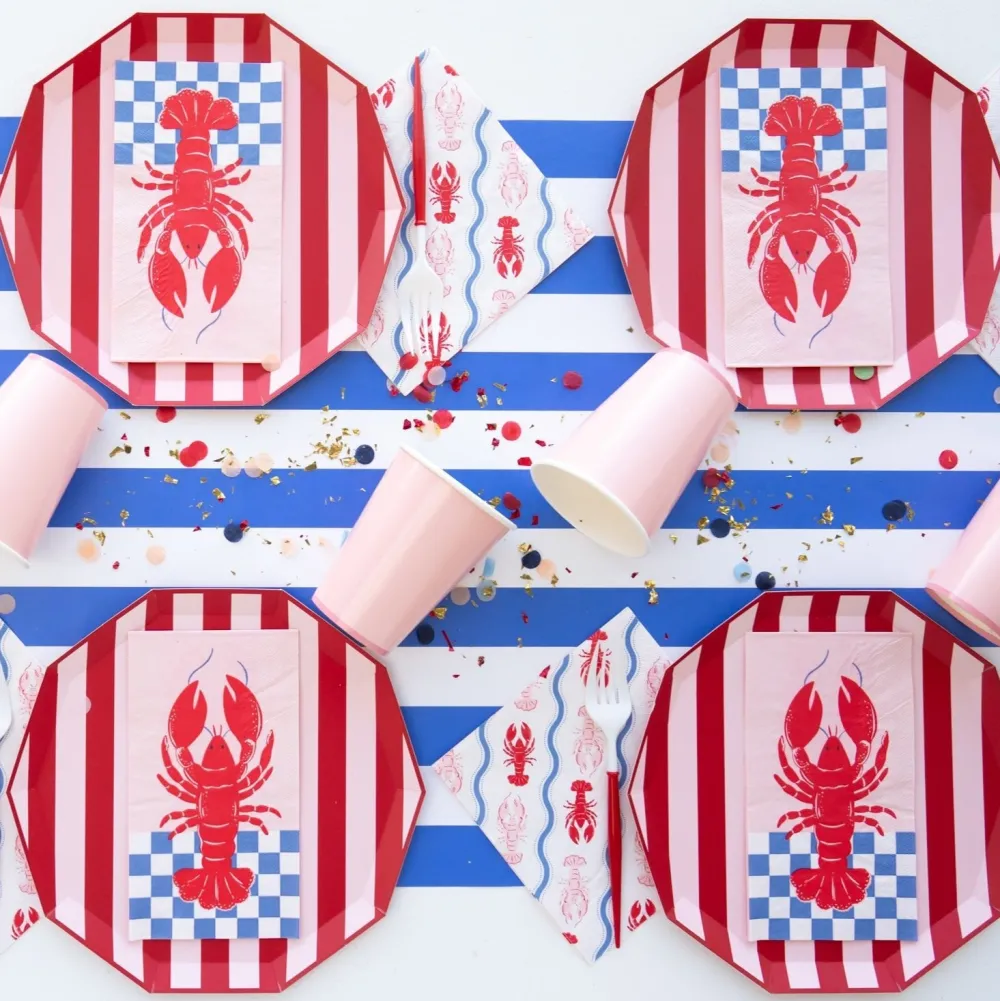 Outlet Bonjour Fete Pink & Red Signature Cabana Stripe Plates