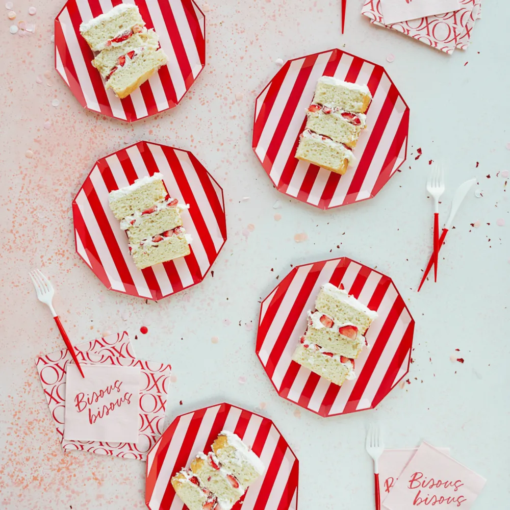 Outlet Bonjour Fete Pink & Red Signature Cabana Stripe Plates