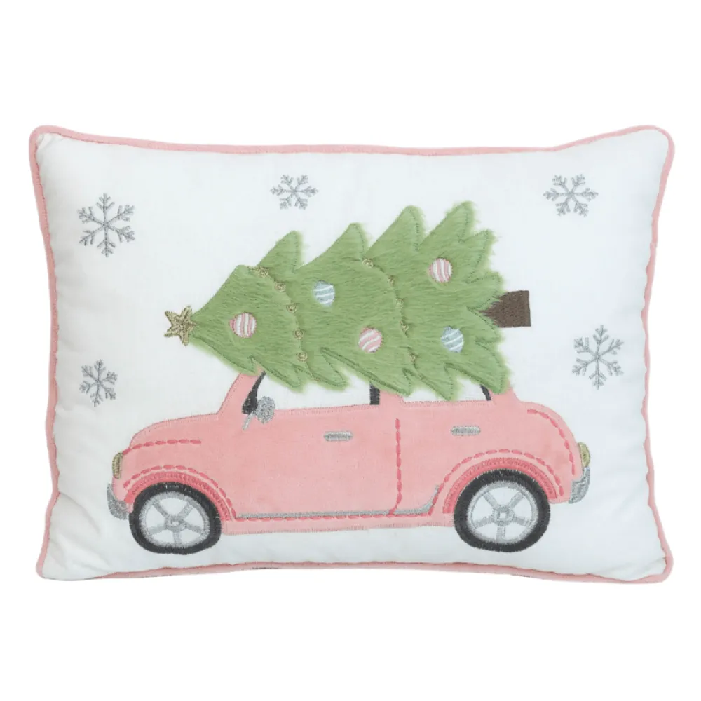 Clearance MON AMI Pink Retro Car Christmas Lumbar Pillow by