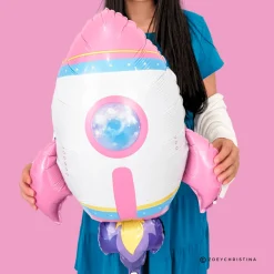Hot Zoey Christina Pink Rocket Ship Foil Balloon