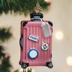 Clearance Old World Christmas Pink Rolling Suitcase Ornament