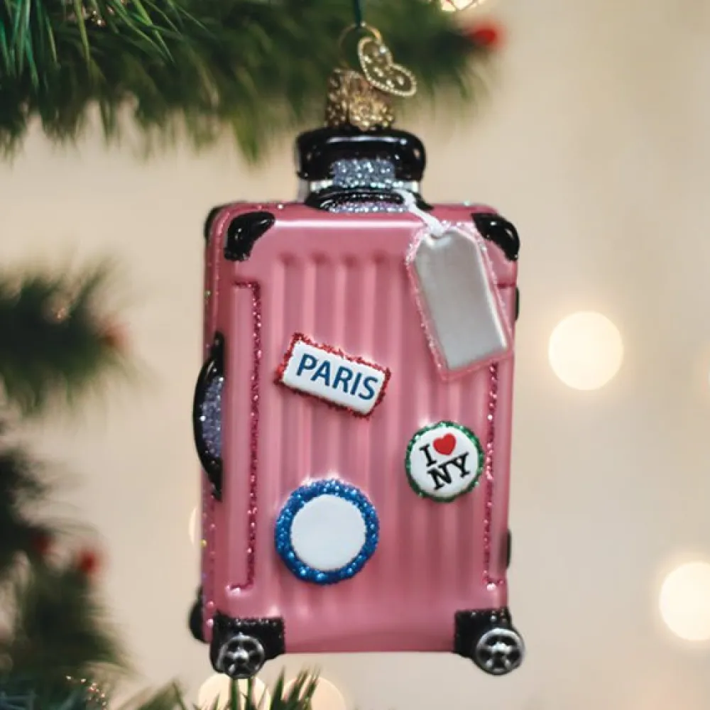 Clearance Old World Christmas Pink Rolling Suitcase Ornament