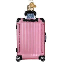 Clearance Old World Christmas Pink Rolling Suitcase Ornament