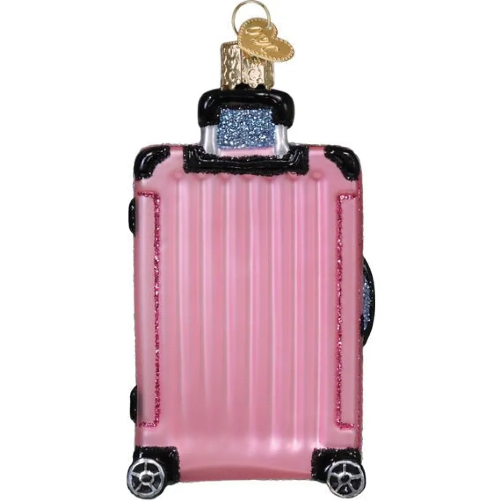 Clearance Old World Christmas Pink Rolling Suitcase Ornament