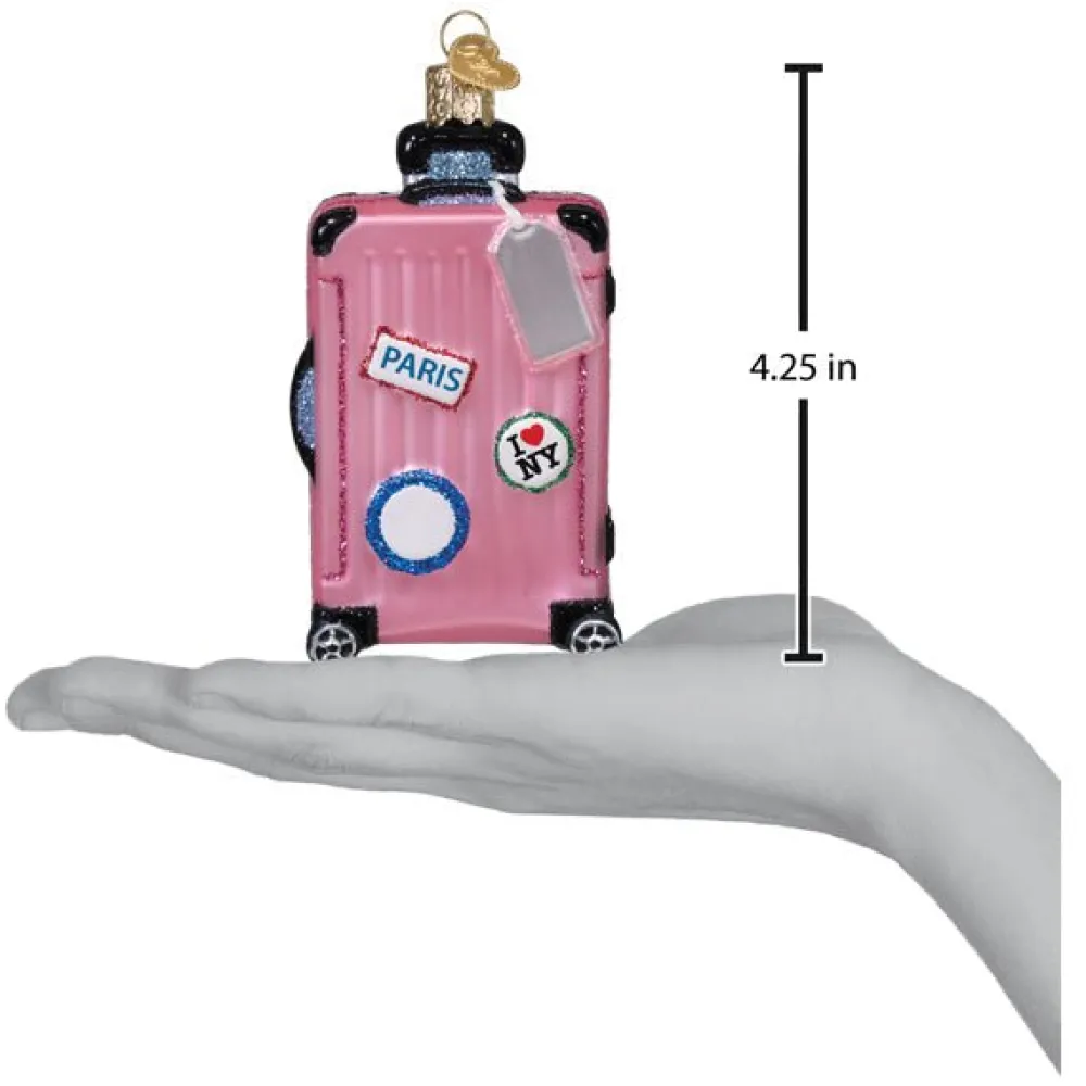 Clearance Old World Christmas Pink Rolling Suitcase Ornament