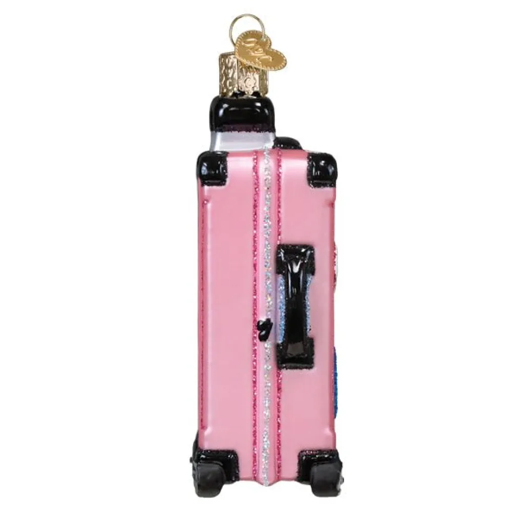 Clearance Old World Christmas Pink Rolling Suitcase Ornament