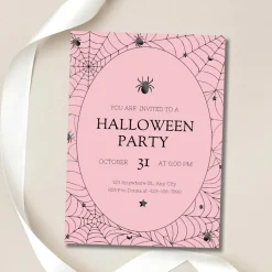 Best Bonjour Fete Pink Spider Web Halloween Party Invitation Download