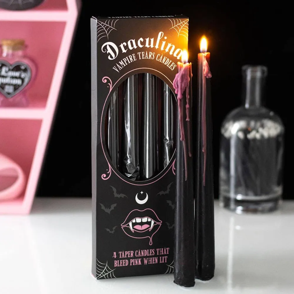 Clearance Something Different Wholesale Pink Vampire Tears Black Taper Candles