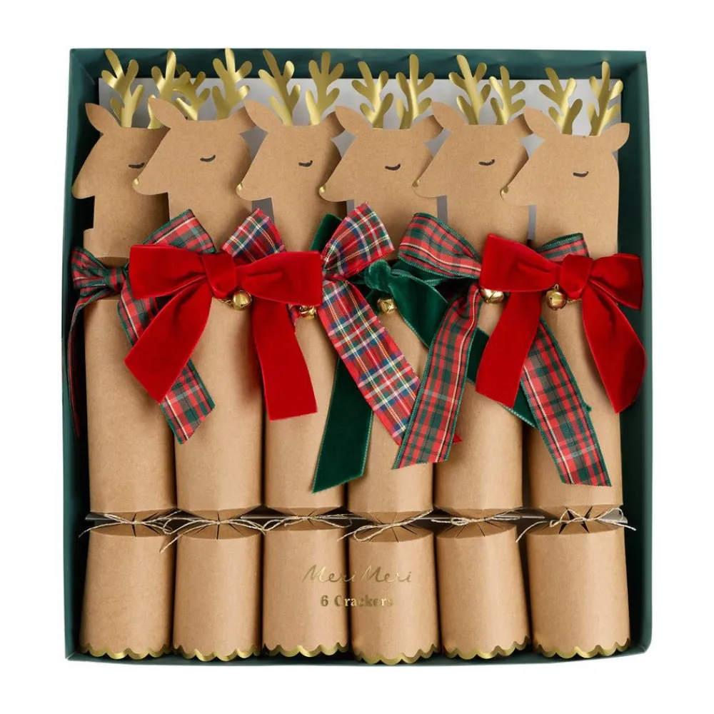 Outlet Meri Meri Plaid & Velvet Bow Reindeer Christmas Crackers