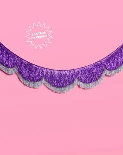 New xo, Fetti Purple & Silver Scallop Fringe Banner