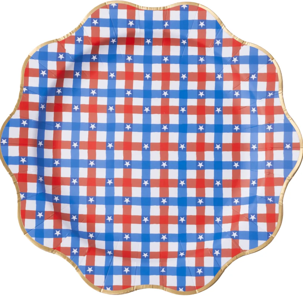 Sale Bonjour Fete Red & Blue Gingham Star Dinner Plates