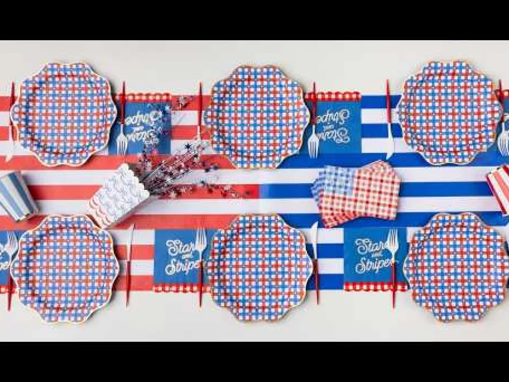 Sale Bonjour Fete Red & Blue Gingham Star Dinner Plates