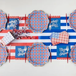 Sale Bonjour Fete Red & Blue Gingham Star Dinner Plates