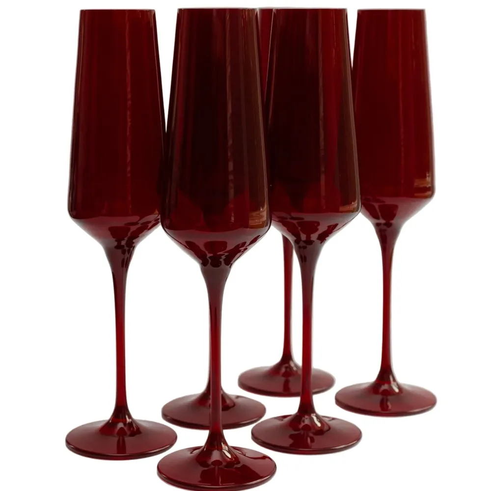 Clearance Estelle Colored Glass Red Champagne Flute Set