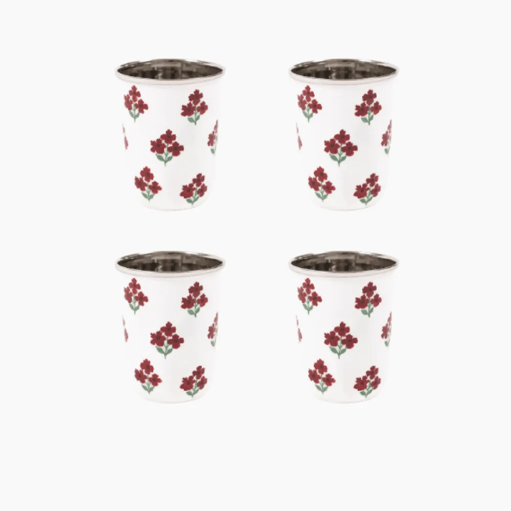 Discount Trudie Red Floral Short Enamelware Tumblers - Set of 4