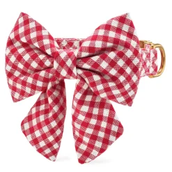 Hot The Foggy Dog Red Gingham Lady Bow Dog Collar