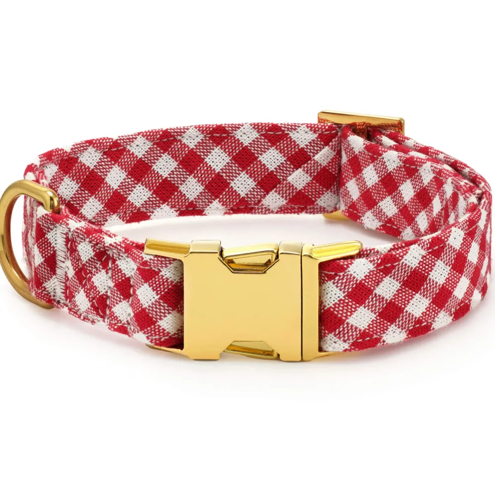 Hot The Foggy Dog Red Gingham Lady Bow Dog Collar