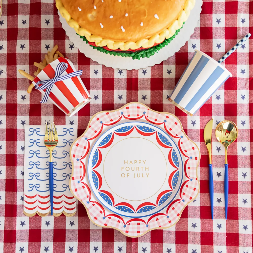 Outlet Bonjour Fete Red Gingham 4th of July Dinner Plates