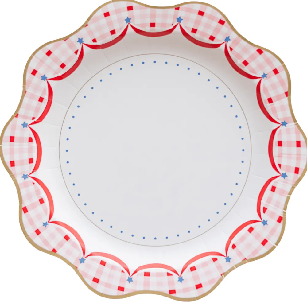 Outlet Bonjour Fete Red Gingham 4th of July Dinner Plates