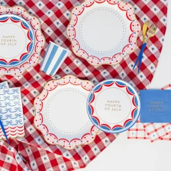 Outlet Bonjour Fete Red Gingham 4th of July Dinner Plates