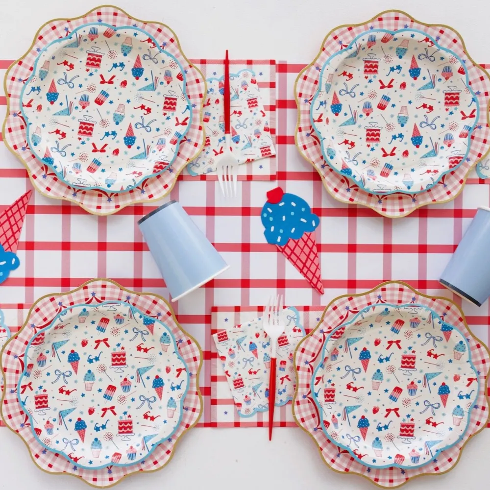 Outlet Bonjour Fete Red Gingham 4th of July Dinner Plates