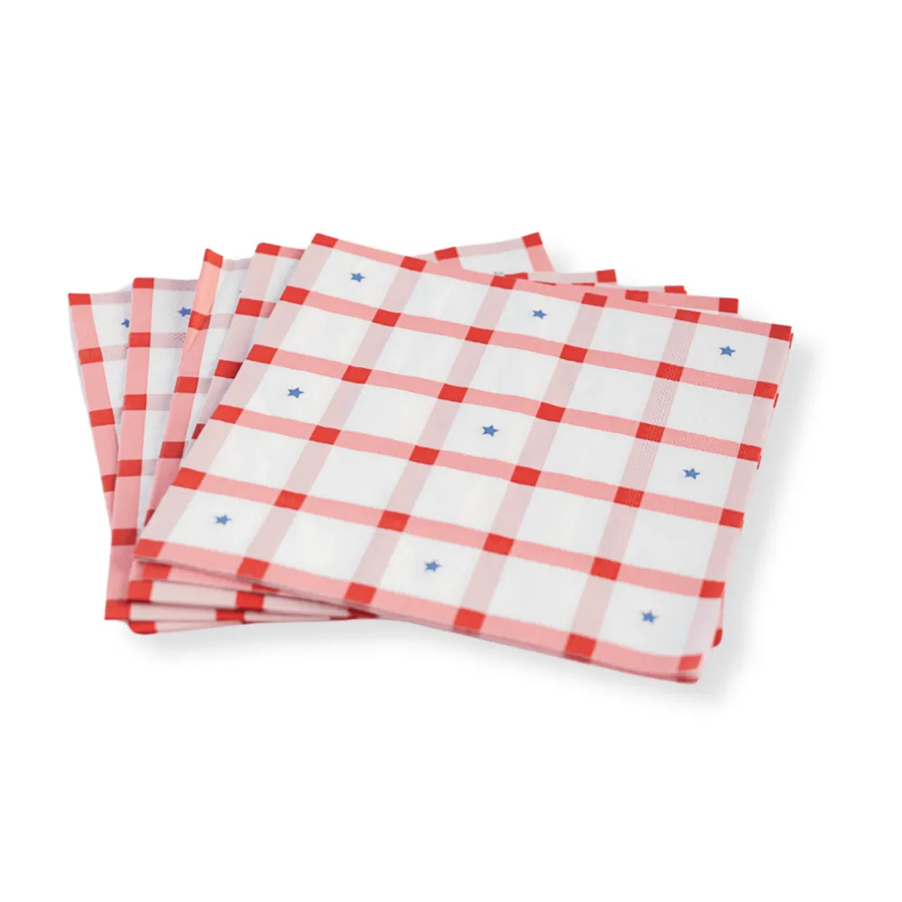 Hot Bonjour Fete Red Gingham 4th of July Large Napkins
