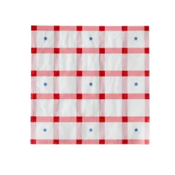 Hot Bonjour Fete Red Gingham 4th of July Large Napkins