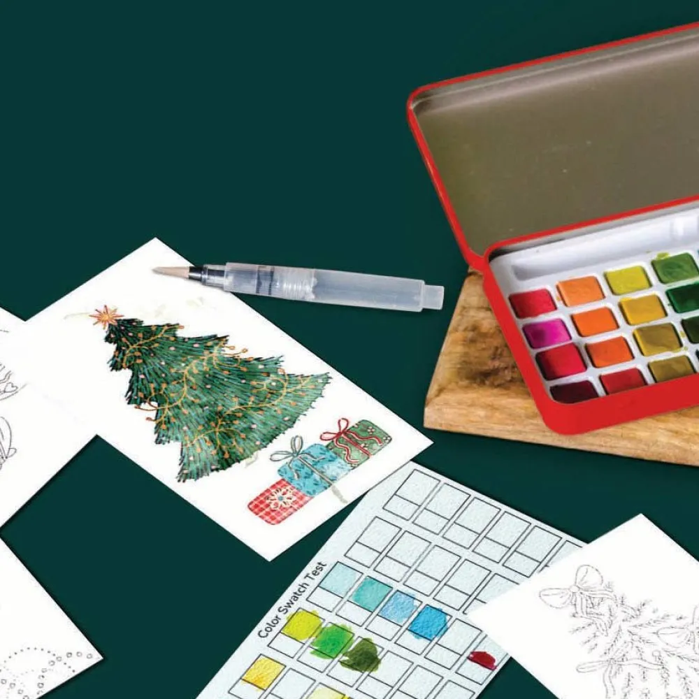 Best Cate Paper Co. Retro Red Christmas watercolor painting kit