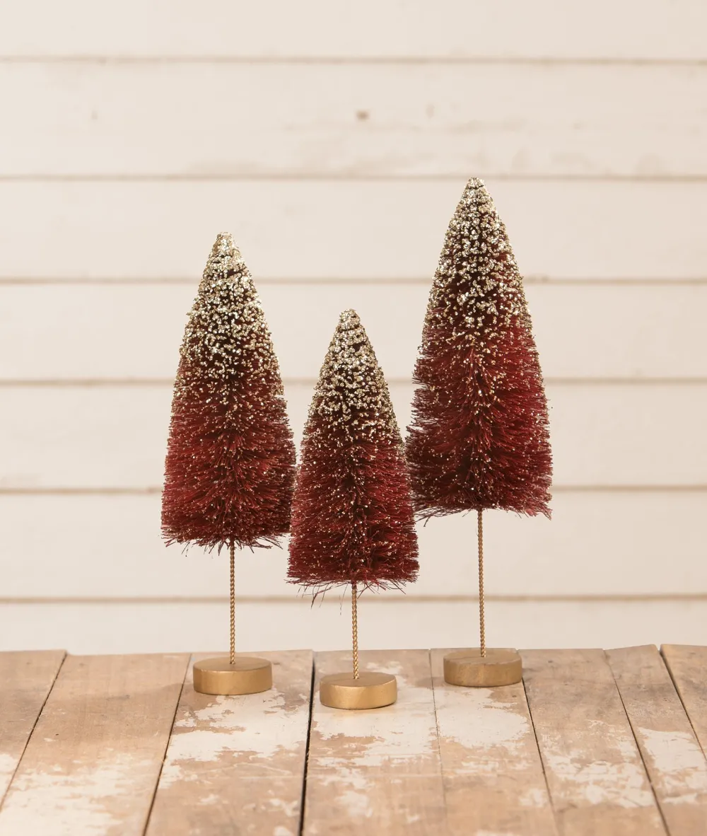 Bethany Lowe Designs, Inc. Ruby Gold Glow Bottle Brush Trees S3