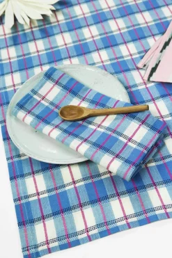 Best Archive New York San Andres Gingham Blue & White Table Runner