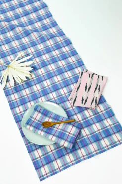 Best Archive New York San Andres Gingham Blue & White Table Runner