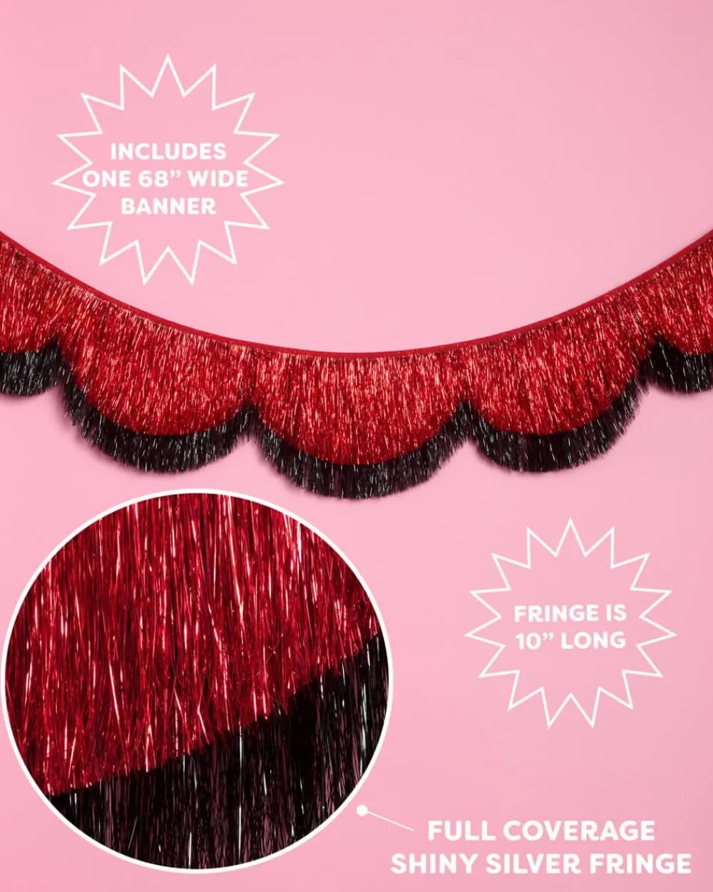 Outlet xo, Fetti Scallop Fringe Banner - black + red foil banner