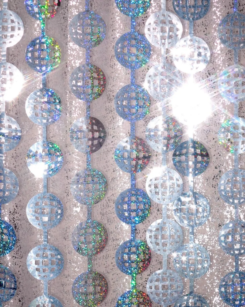 New xo, Fetti Silver Disco Ball Curtain Backdrop